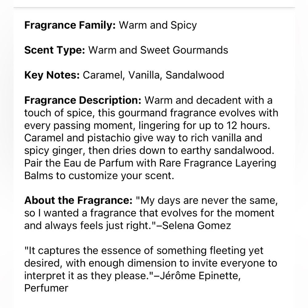 RARE BEAUTY BY SELENA GOMEZ Rare Eau de Parfum Vanilla and Caramel Travel Spray - Picture 6 of 7